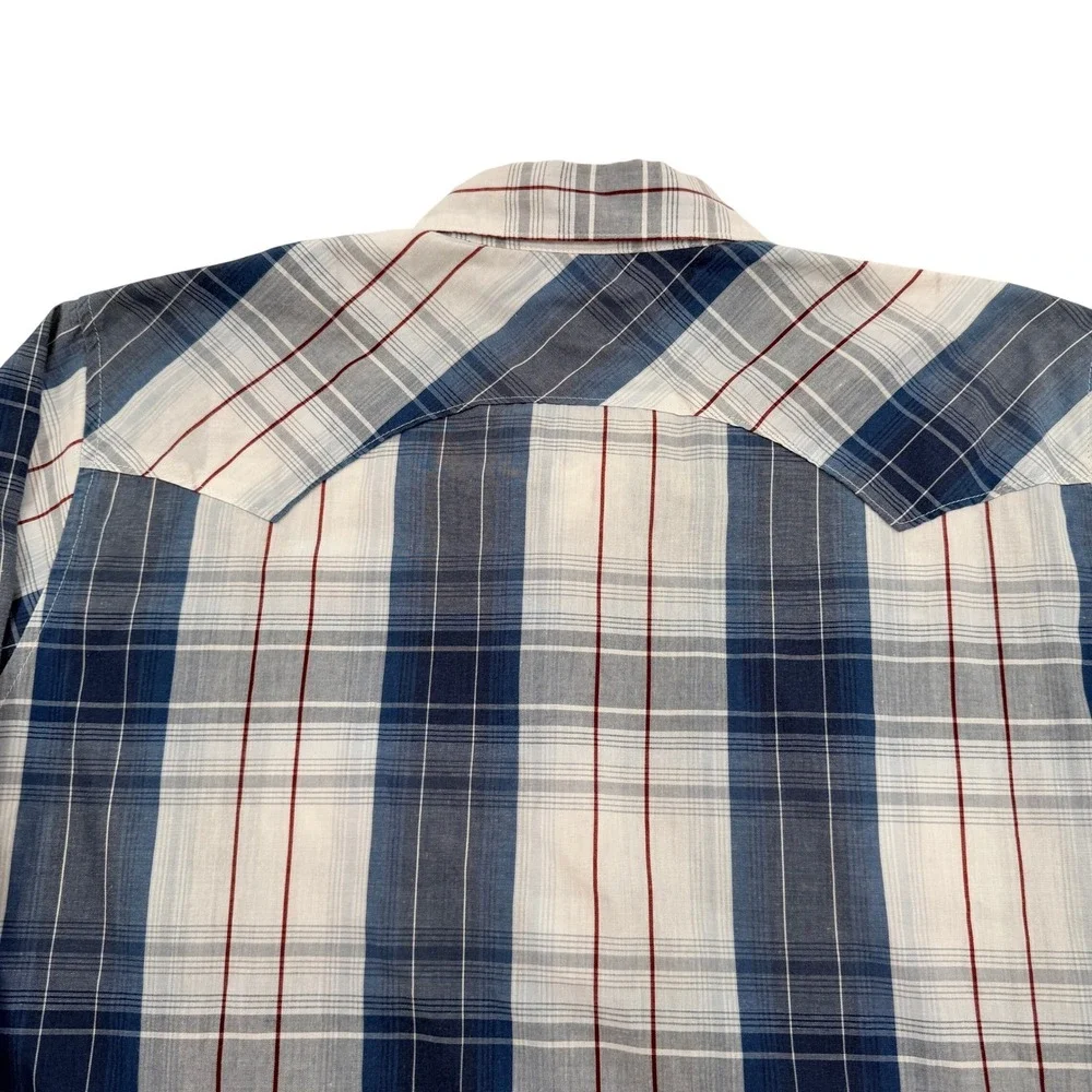 Levis Men XL Western Snap Shirt  Blue Plaid Regular Fit Pearl Snap 3LMLW0073